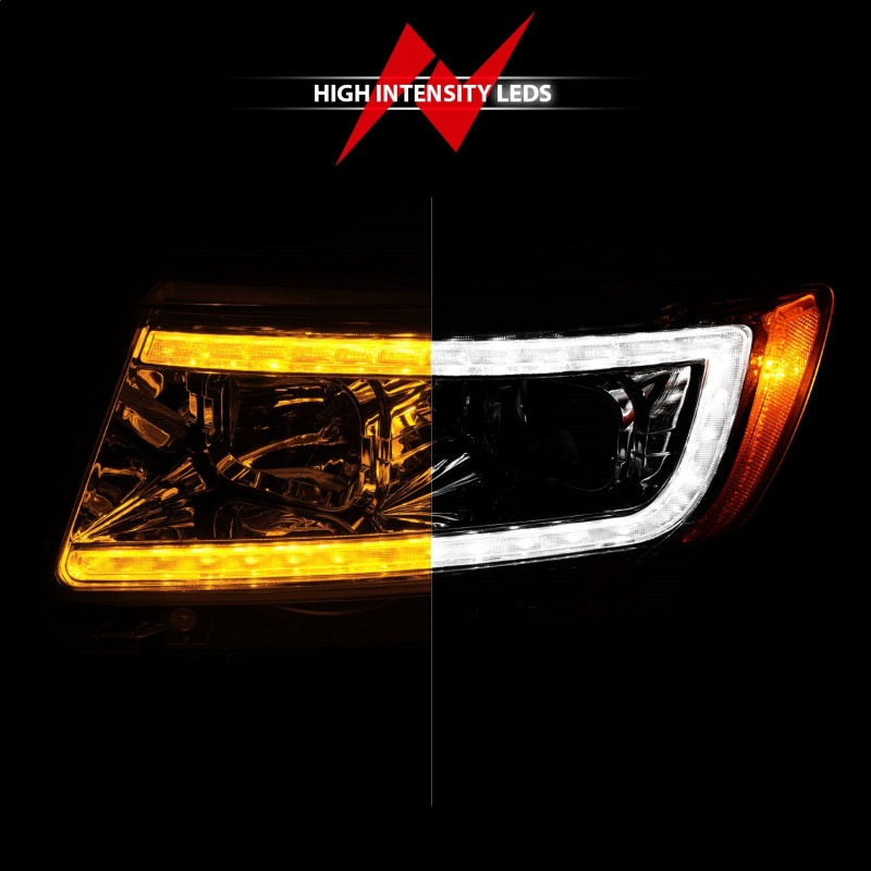 ANZO Projector Headlights w/Light Bar Swchbk Chrome for 11-13 Grand Cherokee