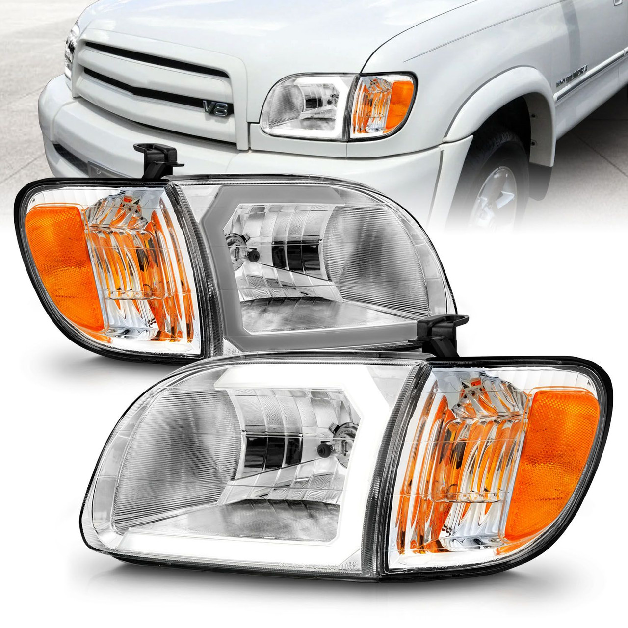 ANZO Crystal Headlights w/Lgt Bar Chrome w/Corner Lights for 00-04 Tundra