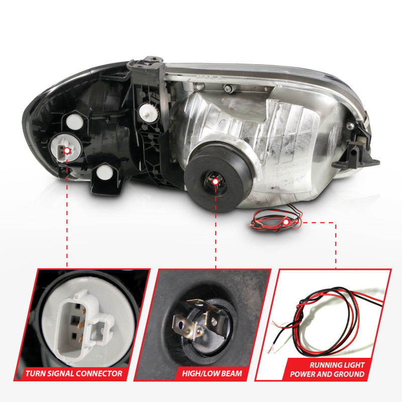 ANZO Crystal Headlights w/Lgt Bar Chrome w/Corner Lights for 00-04 Tundra