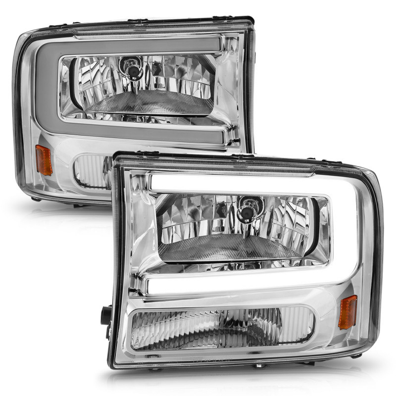 ANZO Crystal Headlights - w/ Light Bar Chrome for 99-04 Ford F250/F350/F450