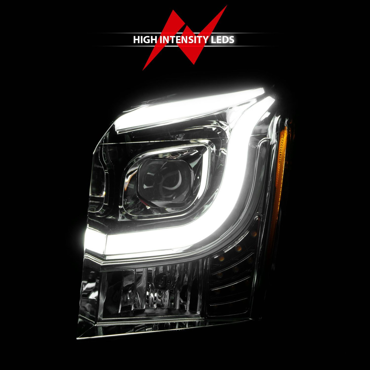 ANZO Projector Headlights W Lightbar - Chrome/Amber for 2015-2017 GMC Yukon XL