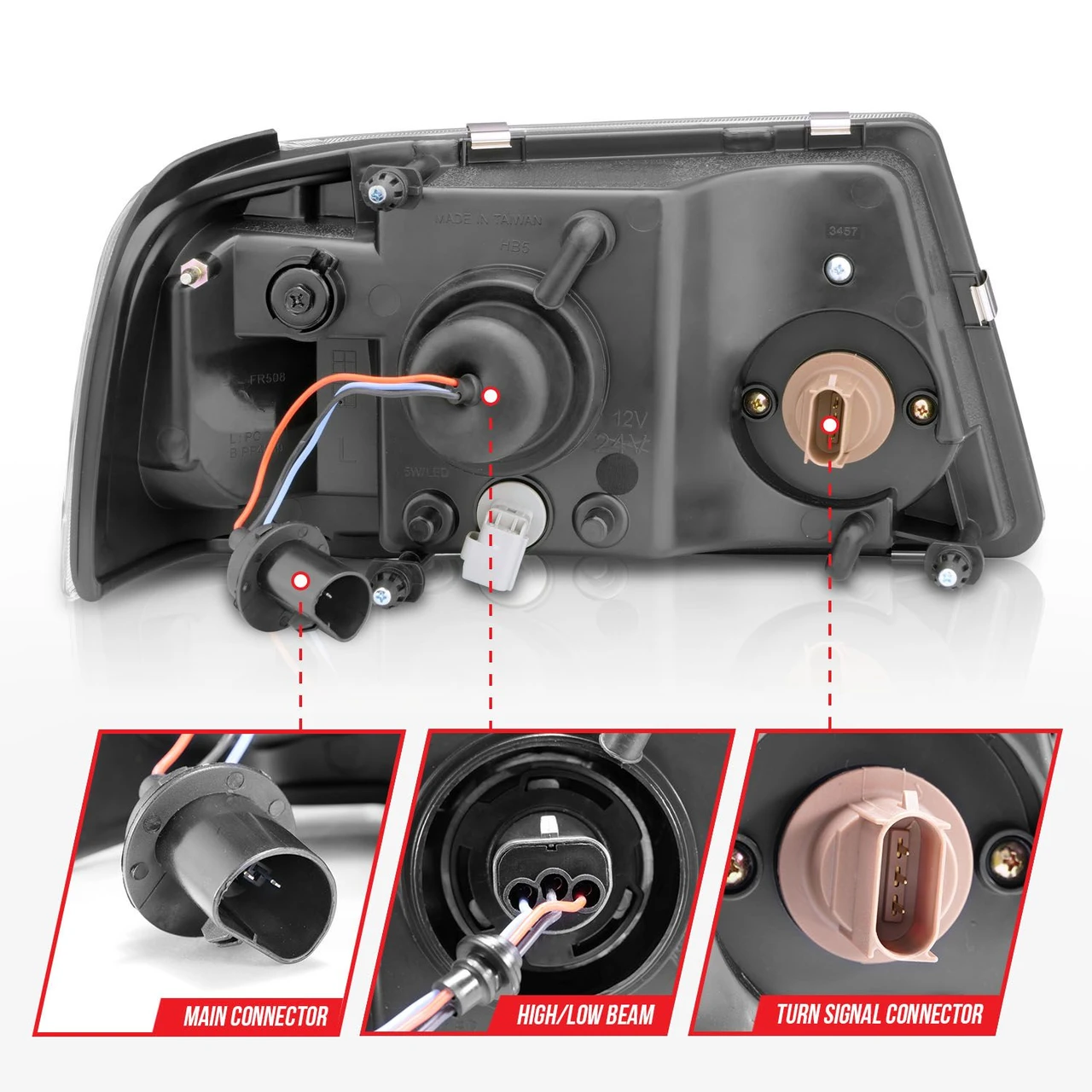 ANZO Crystal Headlights w/ Light Bar Chrome Housing for 2001-2011 Ford Ranger