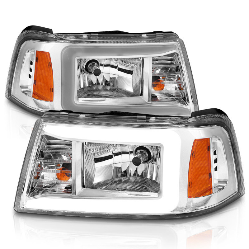 ANZO Crystal Headlights w/ Light Bar Chrome Housing for 2001-2011 Ford Ranger
