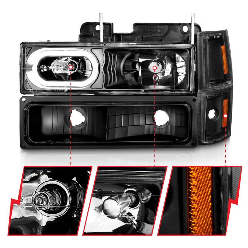 ANZO Headlights Black Housing w/ Signal and Side Marker Lights for 88-98 C1500