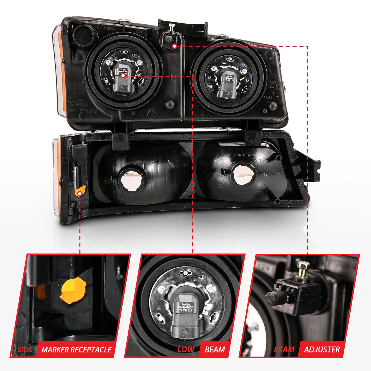 ANZO Crystal Headlight w/ Signal Light Black Amber for 03-06 Chevy Silverado