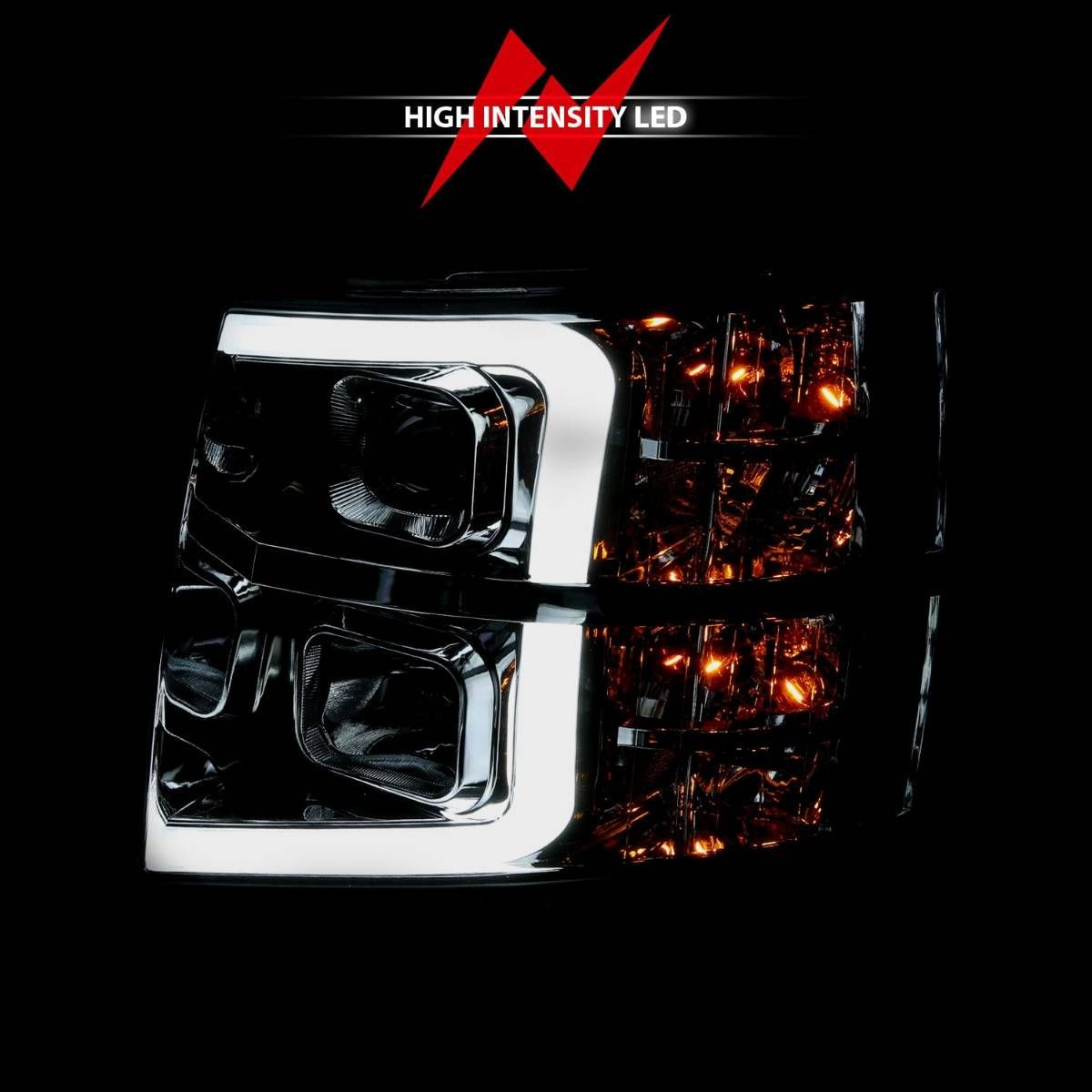 ANZO Projector Plank Style Headlights Chrome Amber for 07-13 Silverado 1500