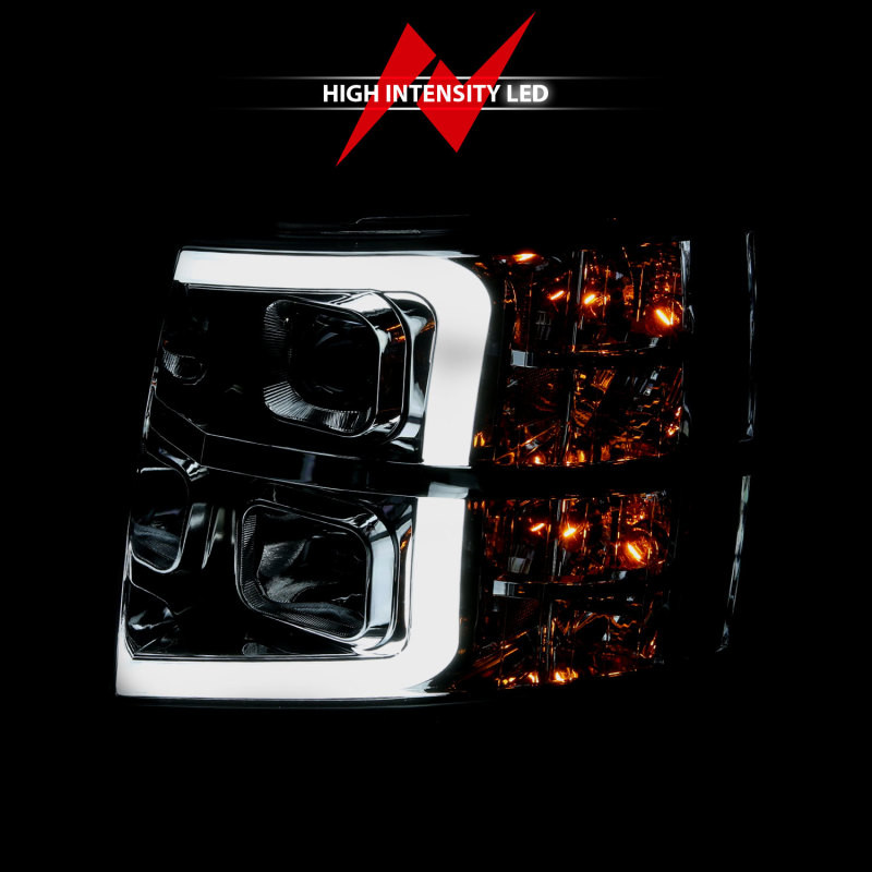ANZO Projector Plank Style Headlights Chrome Amber for 07-13 Silverado 1500