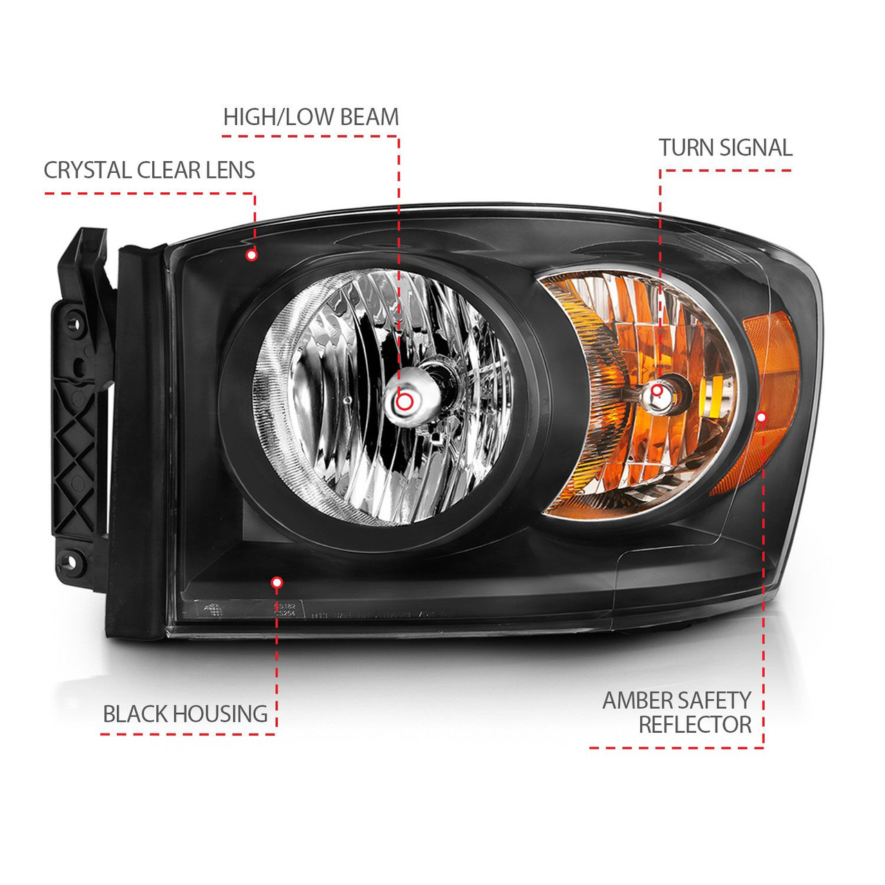 ANZO Crystal Headlight  Black Amber for 2006-2009 Dodge Ram 1500