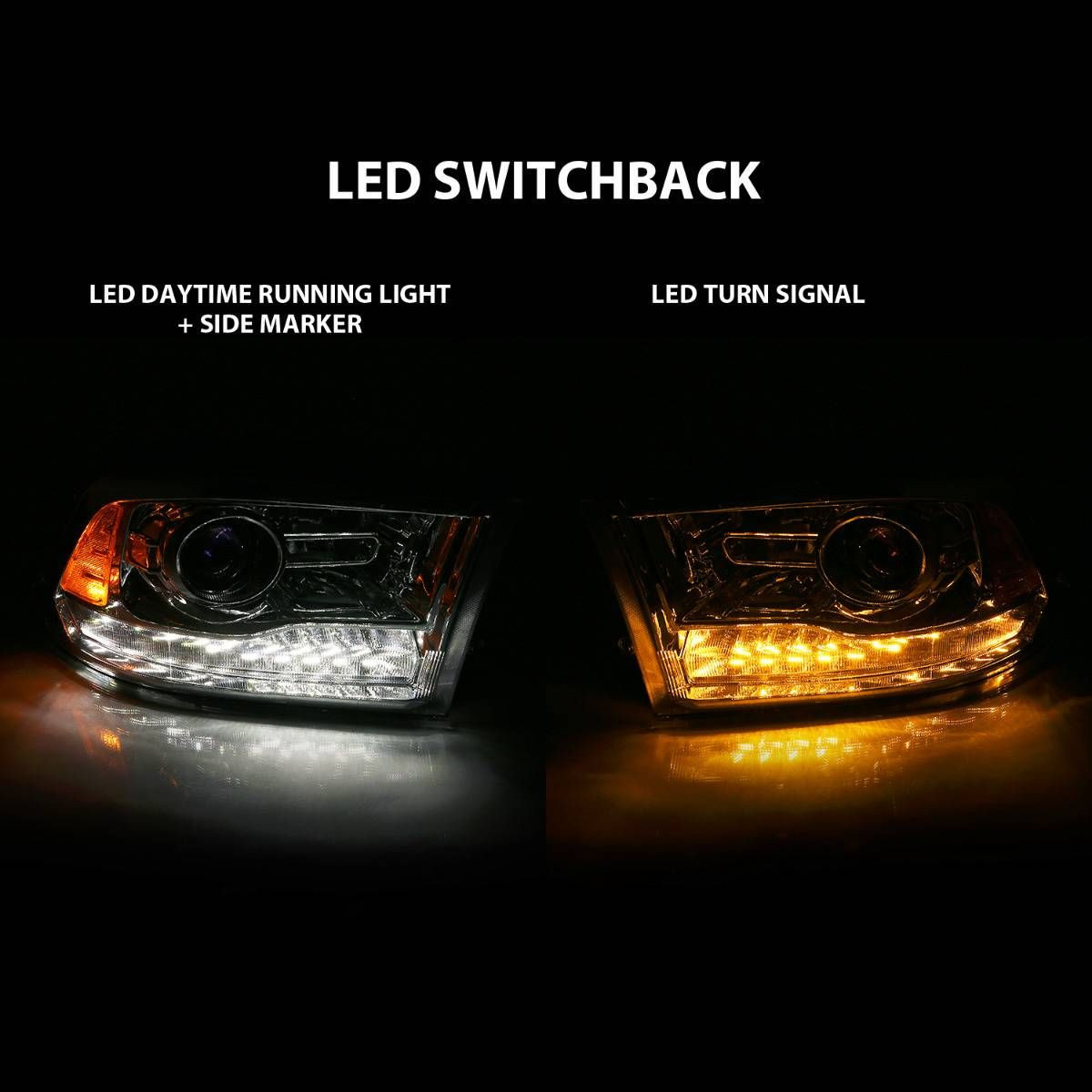 ANZO Projector Plank Style Switchback H.L Halo Chrome Amber for 09-18 Ram 1500