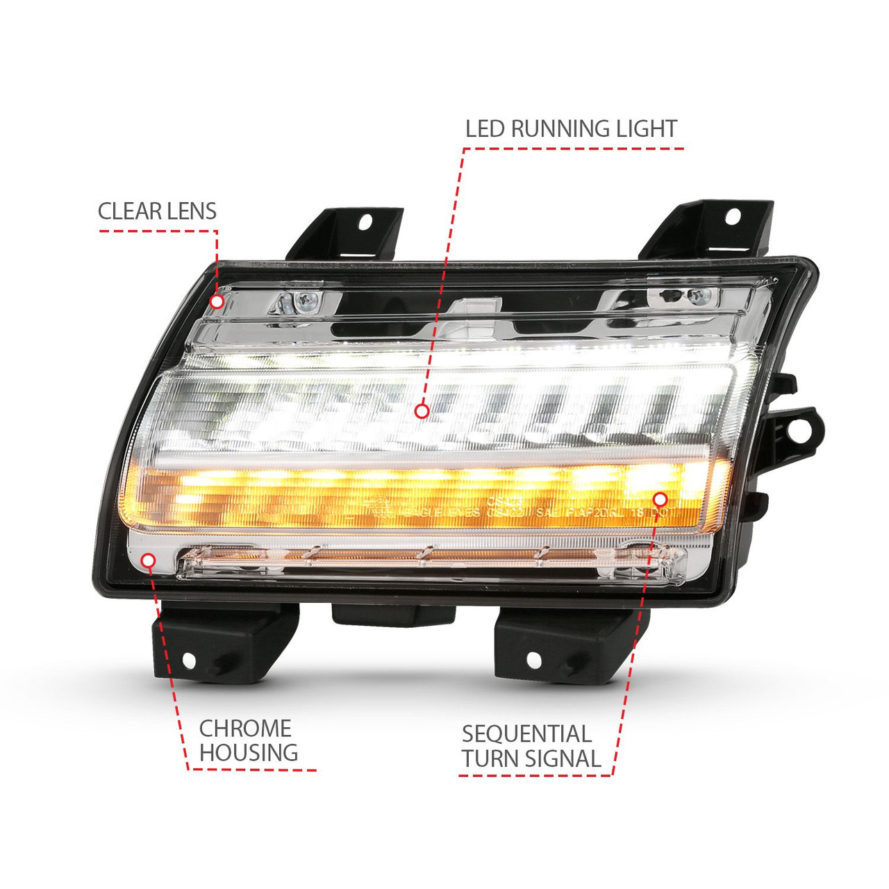 ANZO Halogen Chrome Clear Fender Lights for 18-19 Jeep Wrangler JL