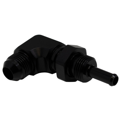 DeatschWerks 8AN Male Flare to 5/16in Male Barb Bulkhead Adapter 90-Degree