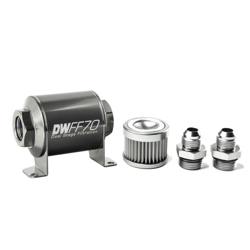 DeatschWerks Stainless Steel 8AN 10 Micron Fuel Filter Housing Kit (70mm)