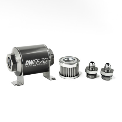 DeatschWerks Stainless Steel 6AN 5 Micron Fuel Filter Housing Kit (70mm)