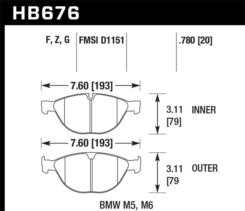 Hawk Ceramic Front Brake Pads for 06-10 BMW M5 / M6 - HB676Z.780