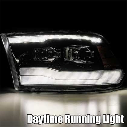 AlphaRex LUXX Headlight Jet Black w/Seq Signal/Smoked DRL for 09-18 Ram 1500HD