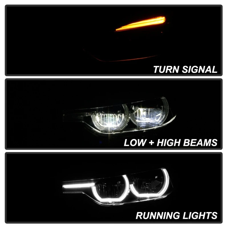 Spyder LED Projector Headlights Chrome for BMW F30 3 Series 4Dr