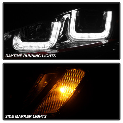 Spyder Projector Headlights DRL LED Red Stripe Blk for 14-16 Volkswagen Golf VII