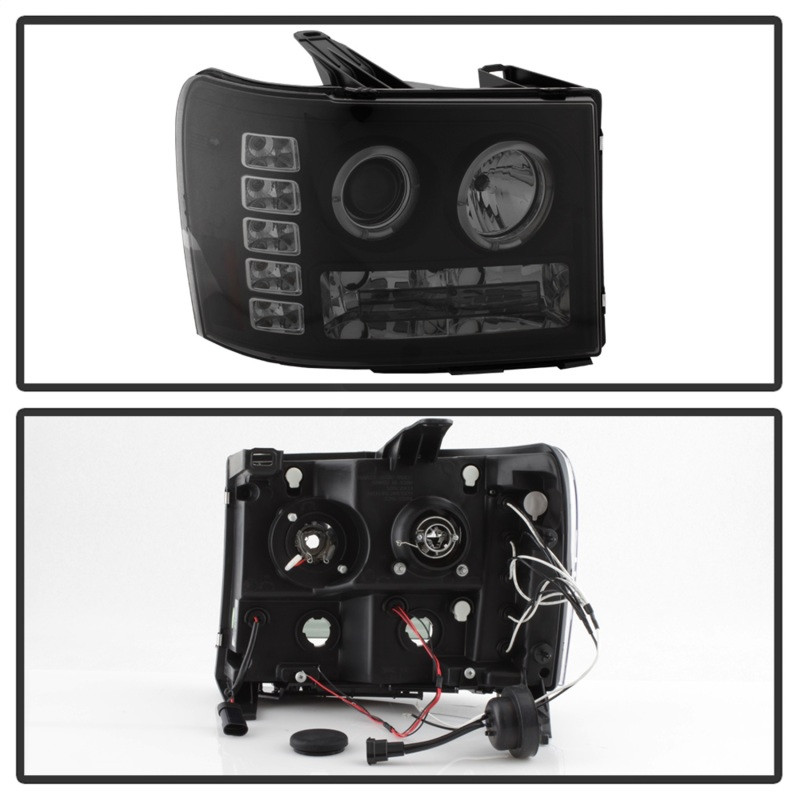 Spyder Projector Headlights LED Halo Black Smoke for 07-13 Sierra 1500/2500