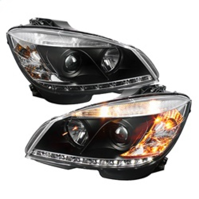 Spyder Projector Headlights DRL Black for 08-11 Mercedes Benz C-Class w/ Halogen