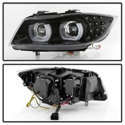 Spyder LED Turn Black Headlights for 09-12 BMW E90 4DR HID w/ AFS Only