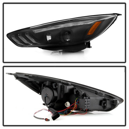 Spyder Projector Headlights - Seq Turn Light Bar - Black for 15-18 Ford Focus