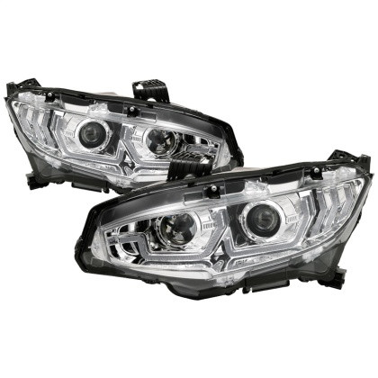 Spyder Proj Headlight - Chrome for 16-18 Honda Civic 4Dr w/LED Seq Turn Sig Lights