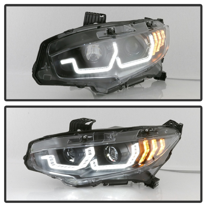Spyder Projector Headlight - Black for 16-18 Civic 4Dr w/LED Seq Turn Sig Lights