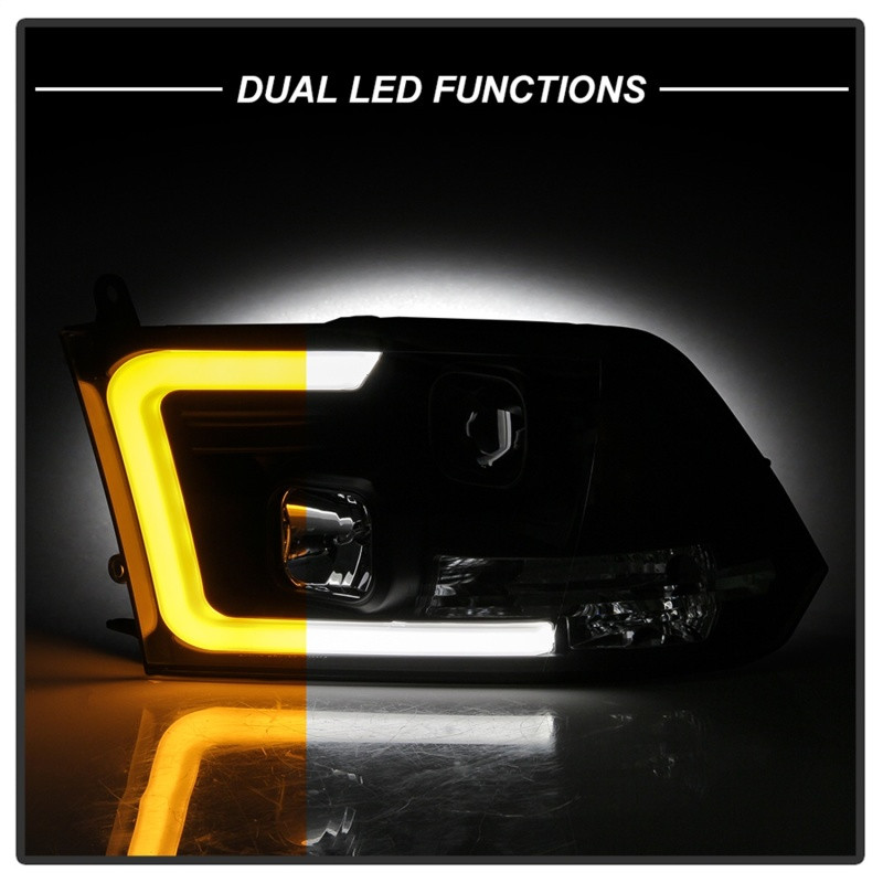 Spyder Ver 2 Proj Headlight - Light Bar Turn Signal Black for 09-16 Ram 1500