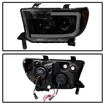Spyder Xtune LED Light Bar Projector Headlights Black Smoked for 07-13 Tundra