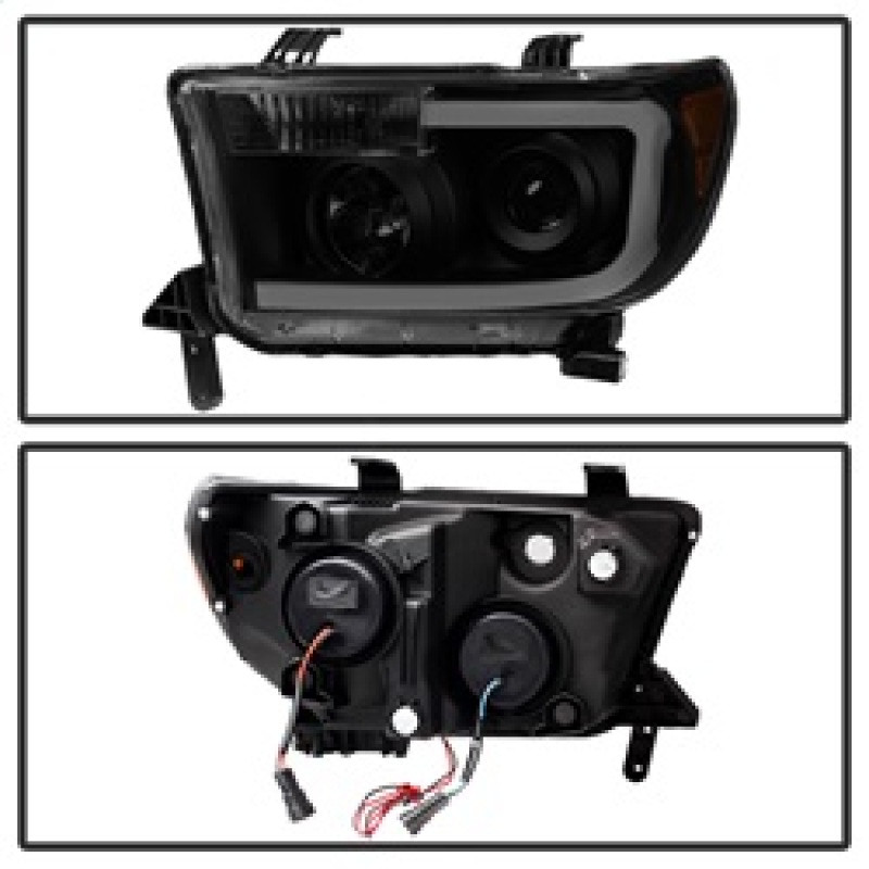 Spyder Xtune LED Light Bar Projector Headlights Black Smoked for 07-13 Tundra