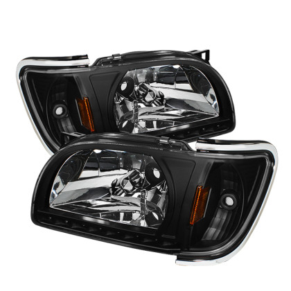 Spyder Xtune 1 Piece w/ Chrome Trim Crystal Headlights Black for 01-04 Tacoma