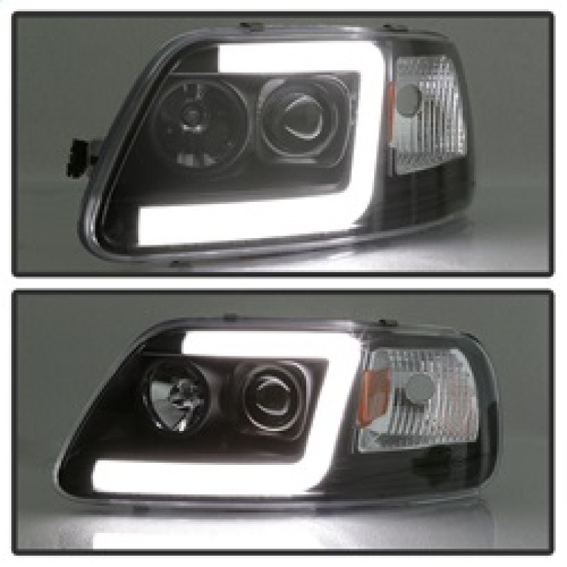 Spyder Light Bar Projector Headlights - Blk for 97-03 Ford F-150