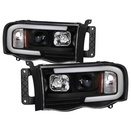 Spyder Light Bar Projector Headlights - Black for 02-05 Dodge Ram 1500