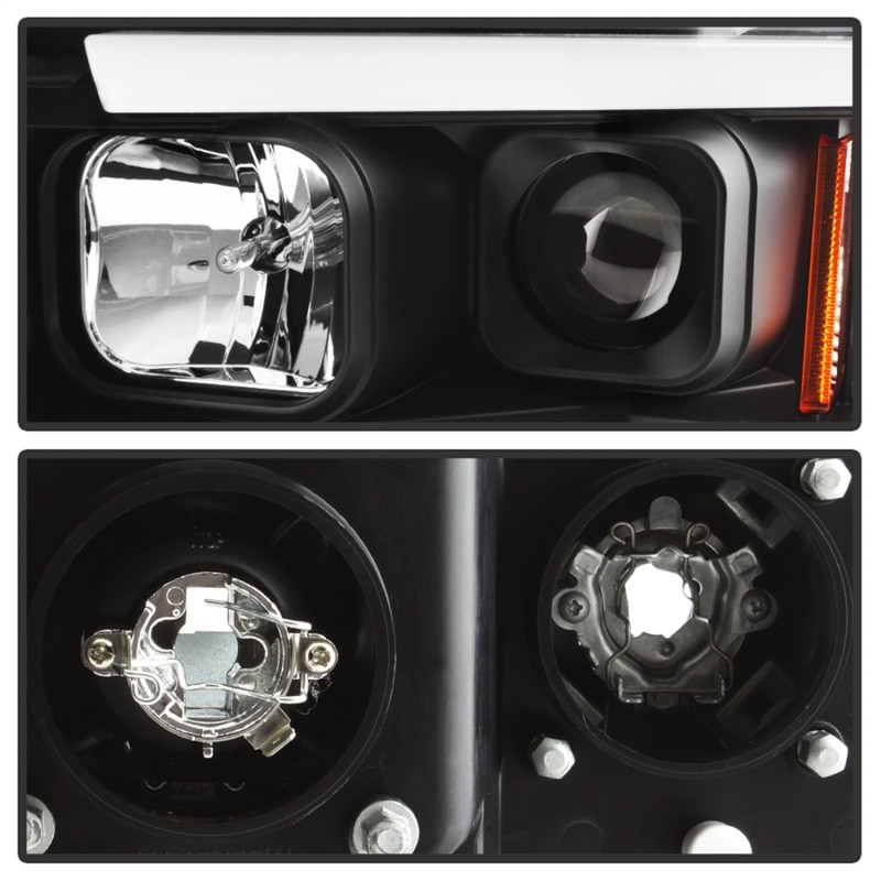 Spyder Light Bar Projector Headlights - Black for 02-05 Dodge Ram 1500