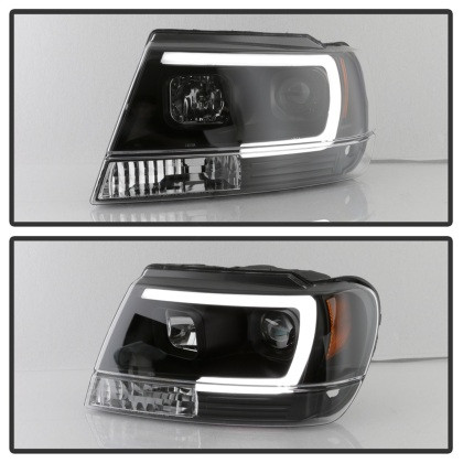 Spyder Projector Headlights - Light Bar DRL LED - Black for 99-04 Grand Cherokee