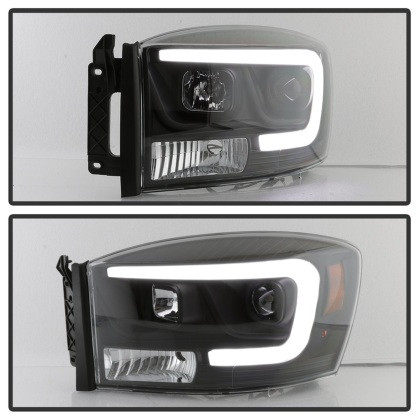 Spyder V2 Projector Headlights - Light Bar DRL - Black for 06-08 Dodge Ram 1500