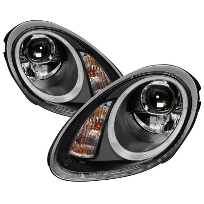 Spyder Headlights DRL LED - Black for 05-08 Porsche Cayman w/ Halogen