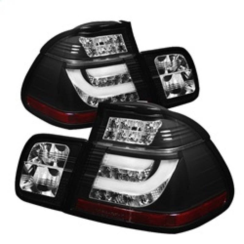 Spyder Light Bar Style LED Tail Lights Black for 02-05 BMW E46 3-Series 4Dr