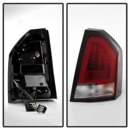 Spyder V2 Light Bar LED Tail Lights - Red Clear for 08-10 Chrysler 300C