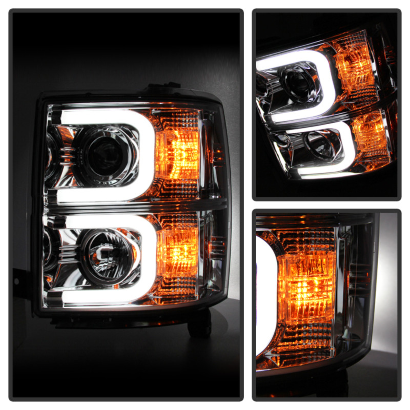 Spyder Projector Headlights Light Bar DRL Chrome for 14-16 Silverado 1500
