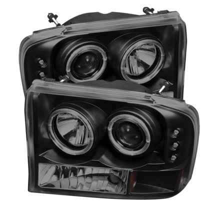 Spyder Projector Headlights Version 2 LED Halo LED Black Smoke for 99-04 F250