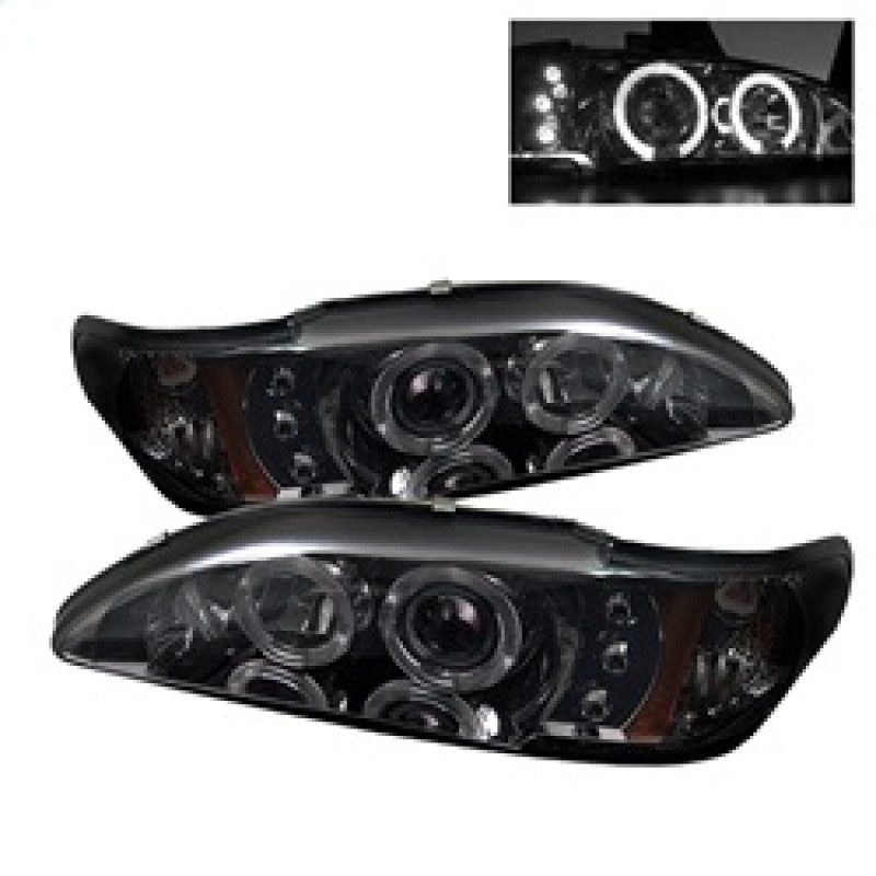 Spyder 1PC Projector Headlights LED Halo Amber Reflctr Smoke for 94-98 Mustang