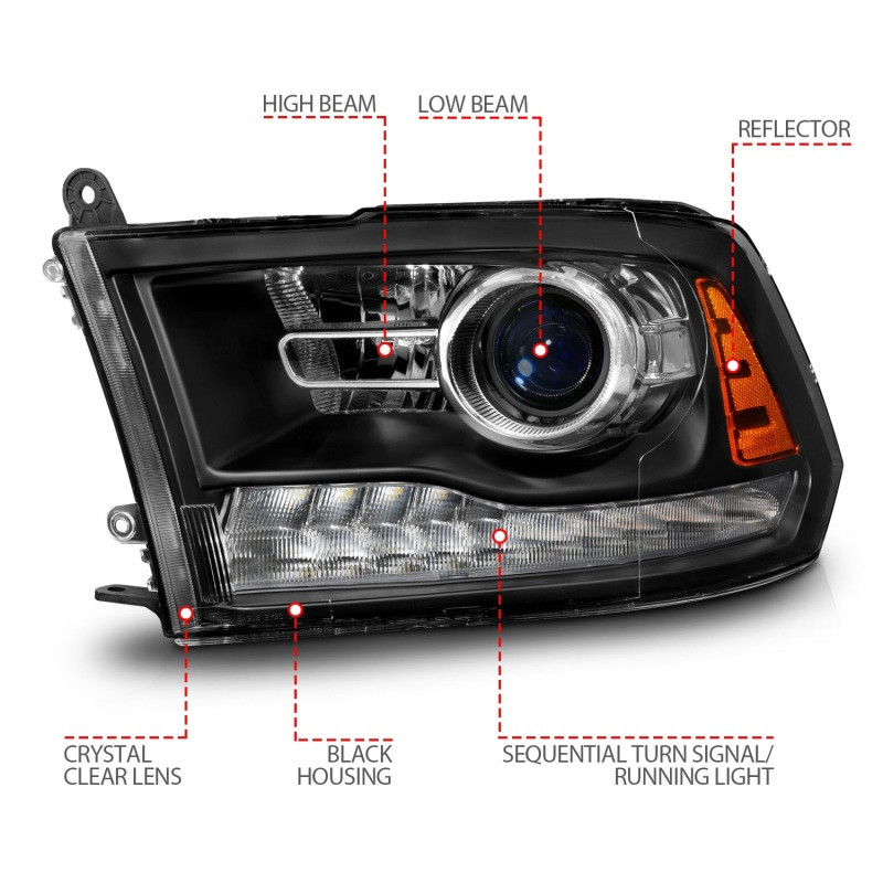 ANZO LED Headlights Sequential - Matte Black for 09-18 Ram 1500/2500/3500