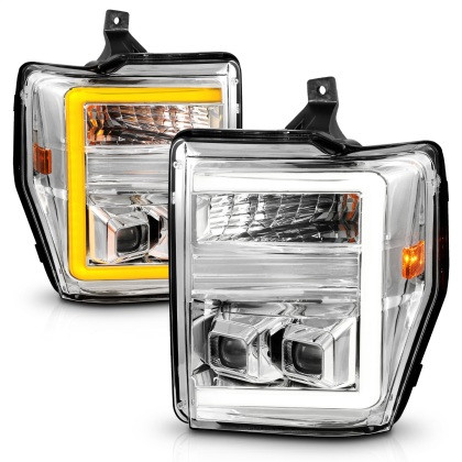 ANZO Projector Headlights w/ Light Bar Switchback Chrome for 08-10 F-250