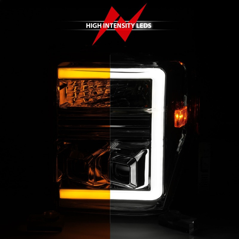ANZO Projector Headlights w/ Light Bar Switchback Chrome for 08-10 F-250