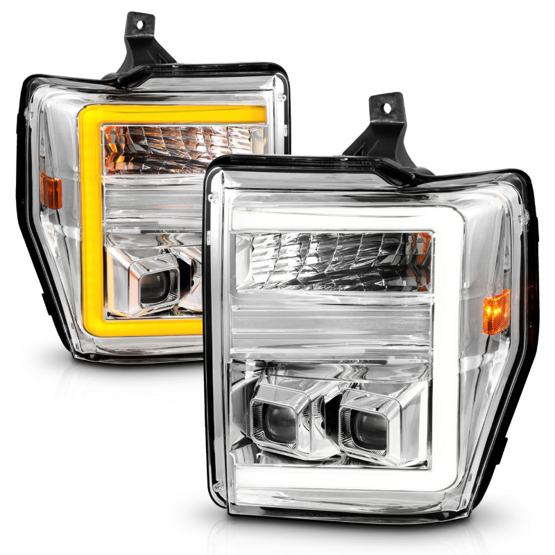ANZO Projector Headlights w/ Light Bar Switchback Chrome for 08-10 F-250
