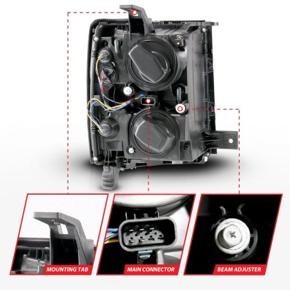 ANZO Projector Headlights w/ Halo Black for 14-15 Chevrolet Silverado 1500