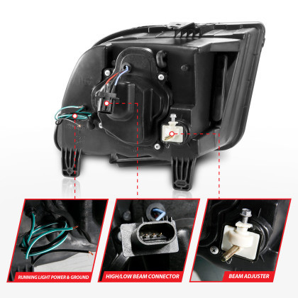 ANZO Projector Headlights w/Light Bar Chrome for 05-09 Mustang Halogen