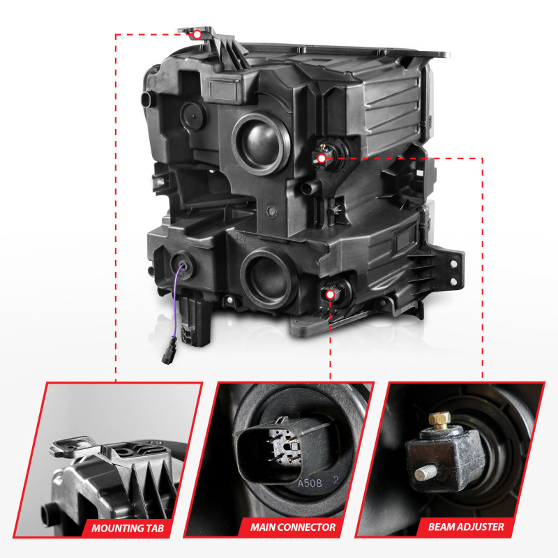 ANZO LED Projector Driver Side Headlight Black for 19-22 Silverado 1500