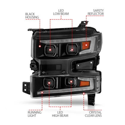 ANZO LED Projecto Headlight Black Passenger Side for 19-22 Silverado 1500